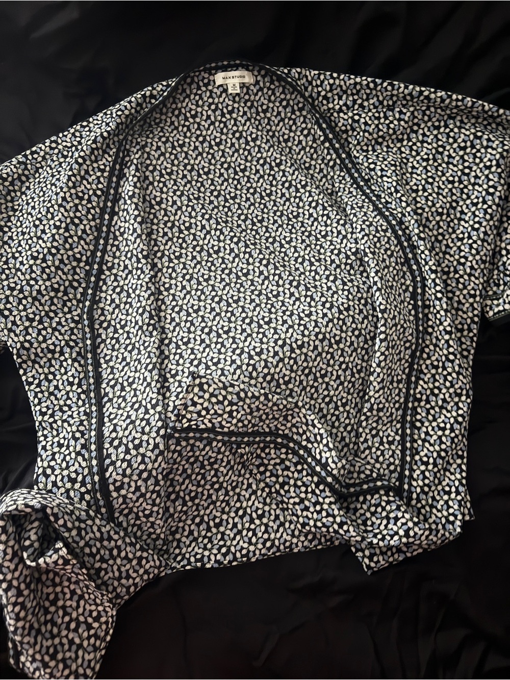 Max studio Navy & White Printed Open Cardigan